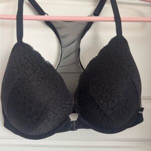 Black Lace Racerback Push-Up Front Closure Bra